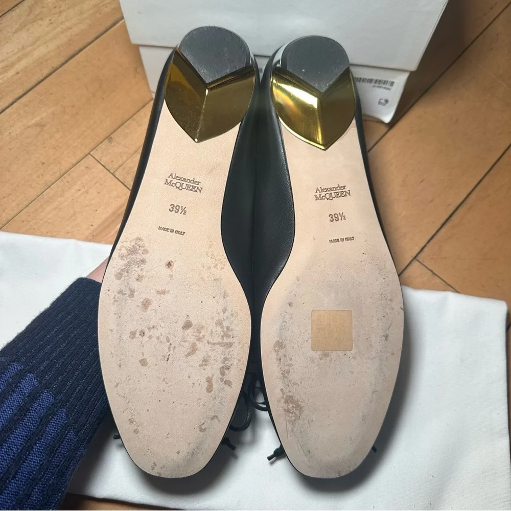 Alexander McQueen Black Armadillo Bow-Detailed Ballet Flats Size 39.5/9.5